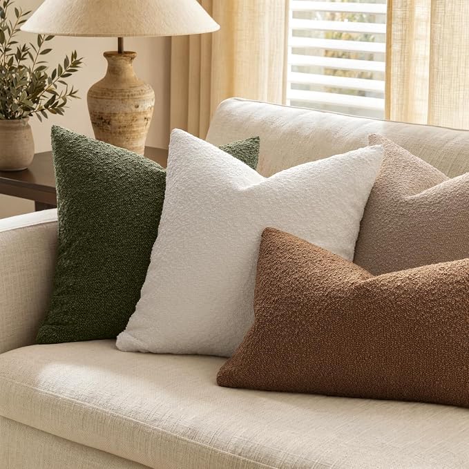 MIULEE Textured Boucle Lumbar Pillow Cover for Bed 12x20 Sudan Brown | Pack of 1 Textured Neutral Fall Autumn Couch Throw Pillow Cover, Accent Solid Pillowcase, Sofa Living Room Home Decor