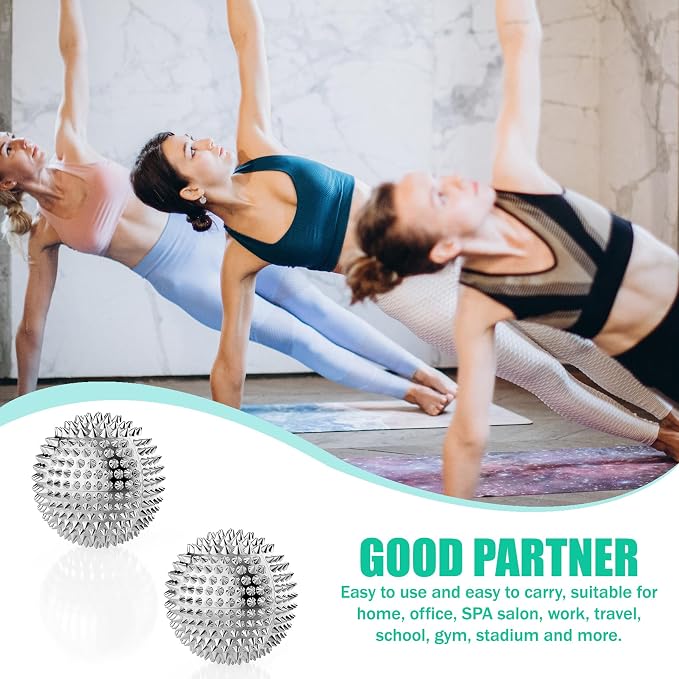 Spiky Massage Ball, Magnetic Balls, Hand Massage Ball Silver Ball 1 Pair, Hand Acupuncture Ball Massage for Adult and Kid, Hand Exercise Squeeze Balls for Pain Pressure and Stress Relief