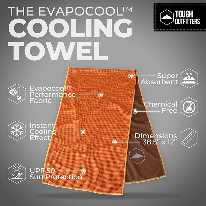 Tough Outdoors Cooling Towels for Neck Face - Neck Cooling Towel for Hot Weather Yoga Sports Golf Sweat - Instant Cold Towel