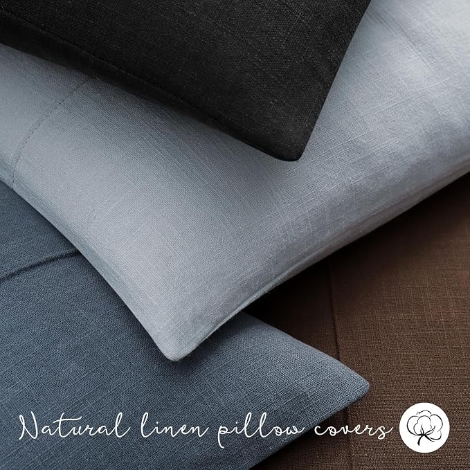 Decorative Linen Throw Pillow Covers 22x22 Set of 2 Solid Handcrafted Striped Cushion Covers for Bed Soft Modern Farmhouse Neutral Pillowcase for Couch Bedroom Living Room Home Decor(Sky Blue)