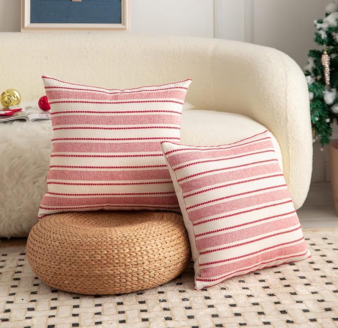 Cethom Christmas Valentines Pillow Covers, Boho Textured Red Pillow Case, Pillow Covers 18 x 18 Inch Set of 2 Valentines Day Decoration, Chair Sofa Bedroom Living Room Home Holiday Decor Cushion Case