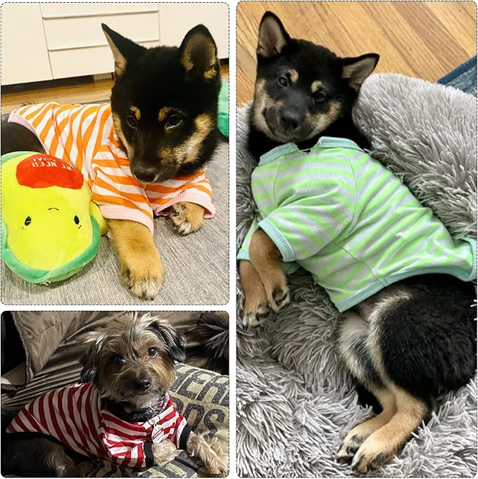 Geyoga 6 Pieces Dog T-Shirt Striped Cotton Breathable Spring Summer Pet Apparel Colorful Soft Puppy Sweatshirt Clothes for Small to Medium Dogs Puppy(Light Color,L)