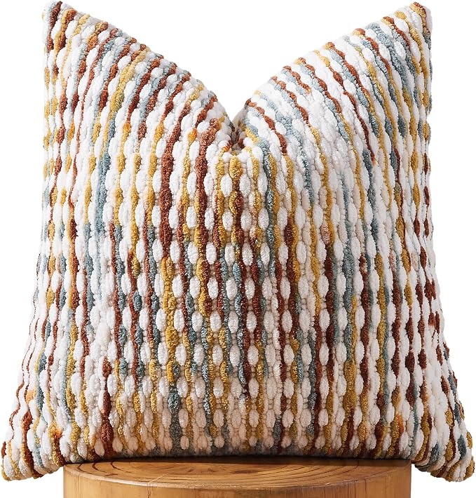 Boho Chenille Pillow Cover Decorative Tufted Pillowcase for Couch Bed Sofa Bedroom Living Room Modern 20 x 20-Inch Brown