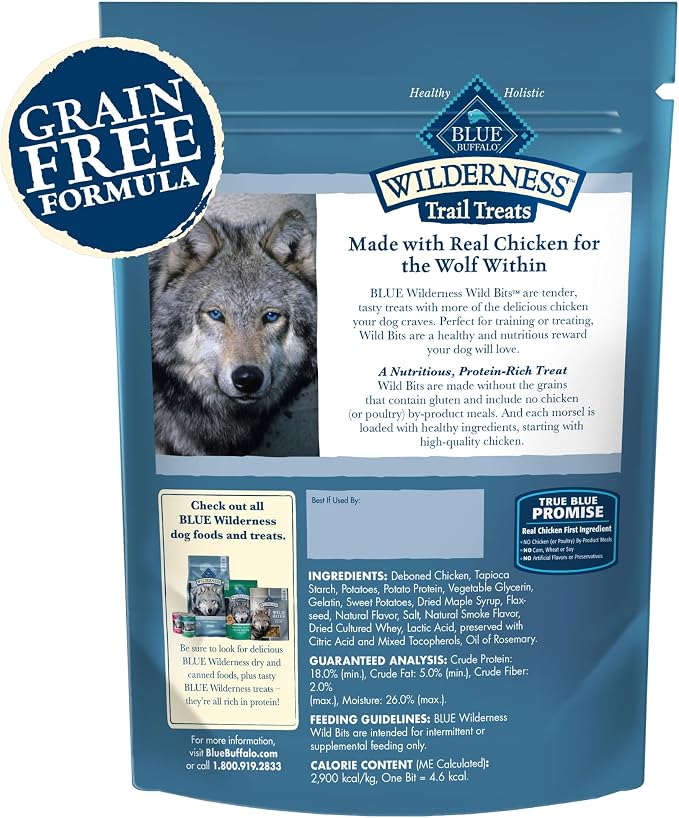 Blue Buffalo Wilderness Wild Bits Chicken Soft & Chewy Dog Treats, 4 oz | Real Chicken #1 Ingredient, High Protein & Grain-Free, Bite-Sized Training Treats Made with Natural Ingredients