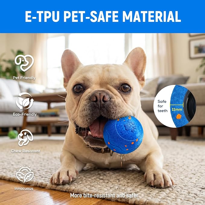 Interactive Dog Ball Toys - Automatic Moving, Bouncing Chew Toys, Wicked Balls with 3 Modes, E-TPU Vibrating Dog Ball for Small/Medium/Large Dogs, Birthday Gifts for Dogs(Blue)