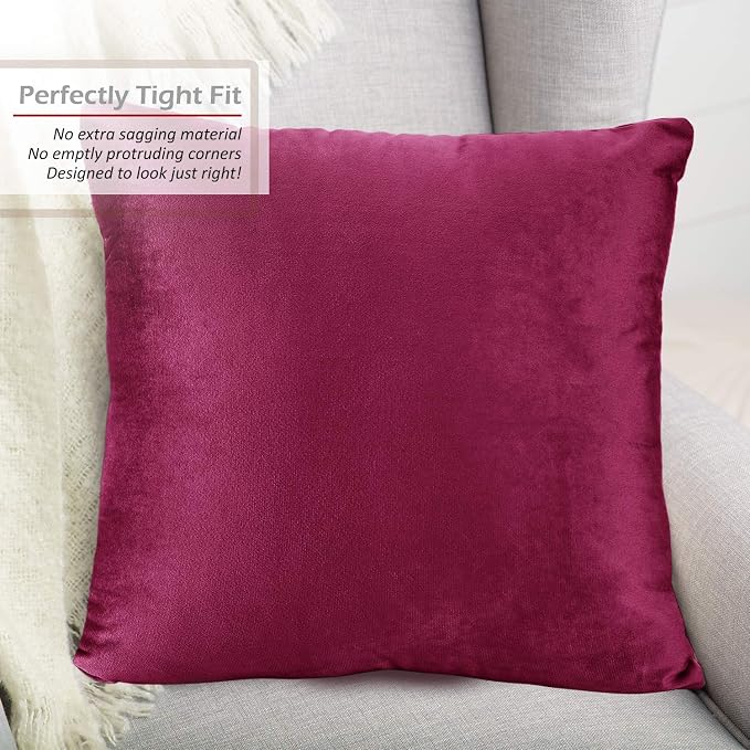 Throw Pillow Inserts Pack of 2 with Velvet Soft Solid Decorative Square Throw Pillow Covers Set for Sofa Couch Car Bedroom, 12X20 Throw Pillows Inserts with 12x18 Washable Cushion Covers, Magenta