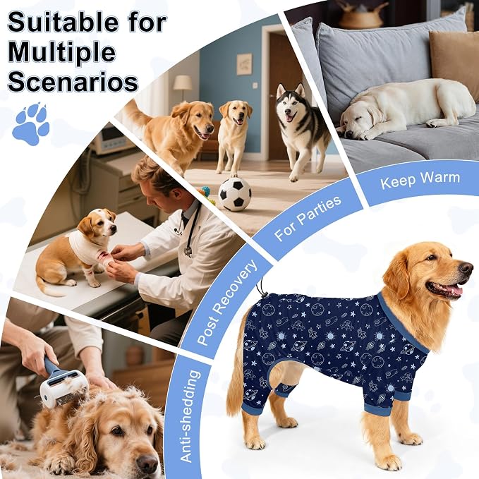 Bienbee Dog Pajamas, 4 Pack Adjustable Onesies for Small to Large Dogs 2XL | Dog Shedding Suit with Soft Fabric, Breathable & Stretchy, and Adjustable Back Length for Sleeping Lounging and Daily Use