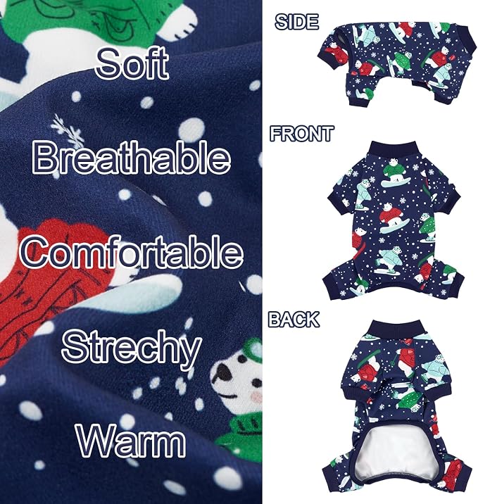 XPUDAC 4 Pack Dog Pajamas Cute Dog Clothes for Small Medium Dogs Boy Stretchy Soft Pjs Jammies Outfit Puppy Onesies for Winter, XS