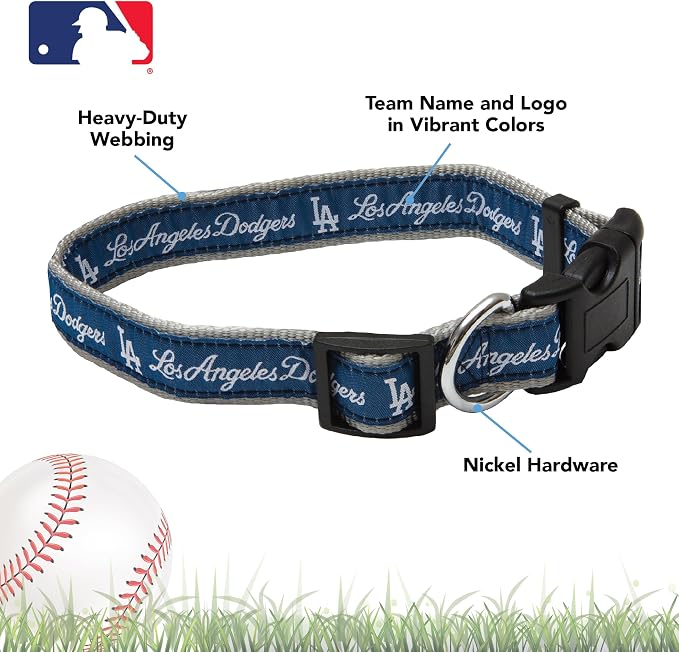MLB Los Angeles Dodgers Licensed PET COLLAR- Heavy-Duty, Strong, and Durable Dog Collar. Available in 29 Baseball Teams and 4 Sizes