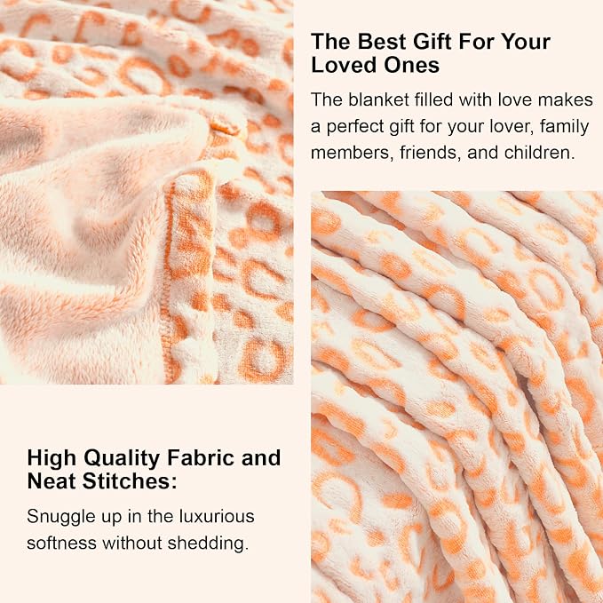 PLEASANT BOULEVARD | Leopard Throw Blanket Fleece, Premium Lightweight Cozy Warm Plush Microfiber Bedspread for Couch Sofa and Bed (Orange, Queen (90 x 90 inches)