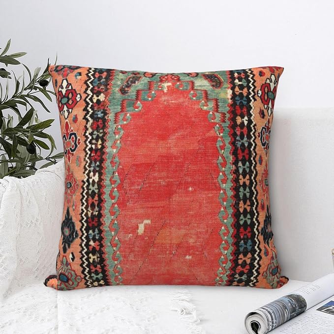 Antique Sivas Cappadocian Turkish Niche Kilim Pillow Covers Decorative Square Throw Pillowcase 18x18 Inch Couch Cushion Cover for Home Decor Living Room Bedroom College Dorm Bed Car Sofa