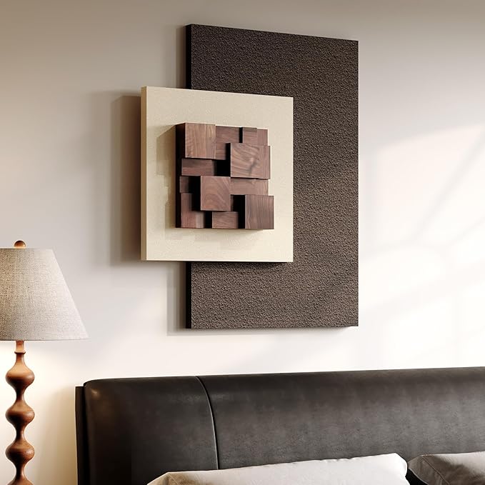 Cuspin 3D Wood Textured Large Neutral Abstract Wall Art, 1 Piece | Beige brown wall sculpture, Modern abstract wall decor, Large geometric artwork for living room bedroom dining room decor