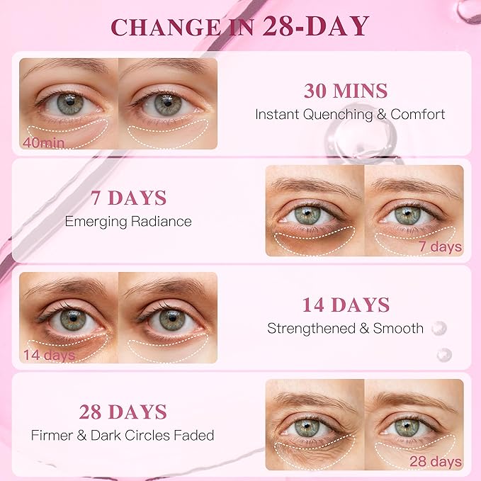 Ginseng Youth Under Eye Patches for Women - Smoothes Wrinkles & Firms Skin. Visibly Fades to Clear in 40 Mins, Fully Absorbed in 3Hrs. Pink, 12 Pairs.