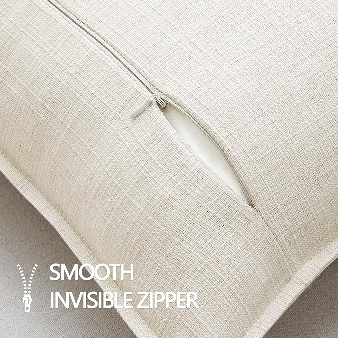 MIULEE Thick Textured Euro Sham Throw Pillow Covers 24x24 in Natural Beige | Set of 2, Decorative Linen Blend Pillow Cover, Flange Edge Design, Farmhouse Modern Boho Style, Bed Couch Living Room Decor