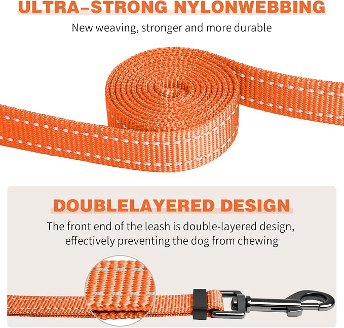 Kazazoo Hands-Free Dog Leash Adjustable Length 5-8 Ft, Waist for Dog Walking, Running for Small &Medium Dogs with Reflective Strips, Ballistic Nylon, Waist Belt, Lightweight Orange M
