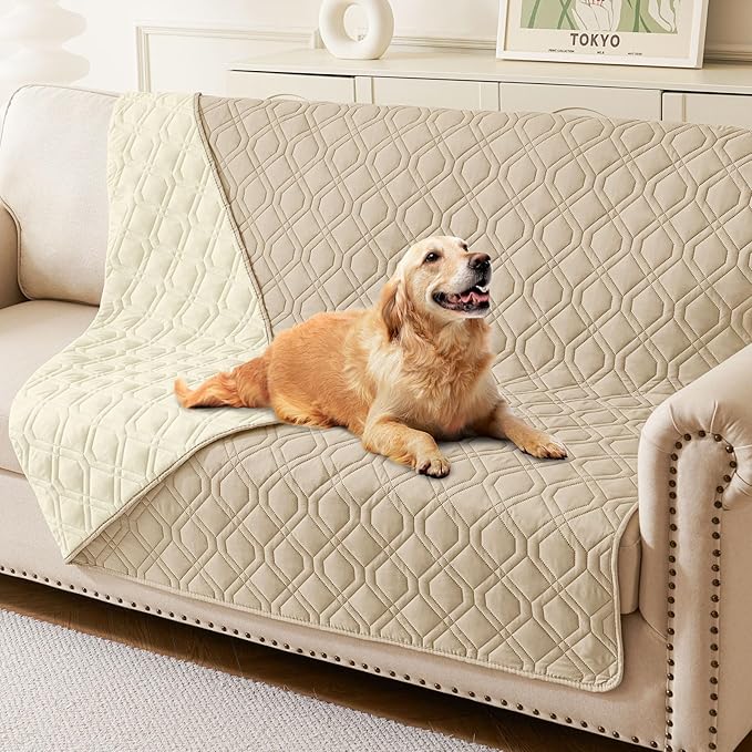 Waterproof Dog Bed Blanket - Soft Pet Blanket & Sofa Cover for Dogs | Reversible Washable Furniture Protector, Couch Covers for Pets (52x82 Inch, Taupe/Beige)
