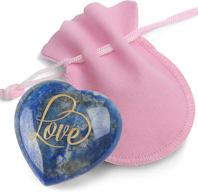 ZHIYUXI 45mm Lapis Lazuli Engraved Heart Stone Gemstones Heart Crystal Lapis Lazuli Stone Polished Stones Blue Lapis Lazuli Crystal Gem Meditation Spiritual Healing Gifts for Men Reiki