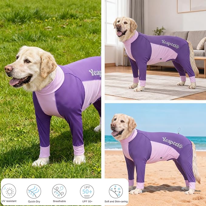 Dog Sun Protection Cooling Suit UPF 50+, Quick-Dry Breathable Jumpsuit for Large & Medium Dogs, Outdoor Dirt-Resistant Shedding Control Pet Apparel (Berry Purple, 7X-Large)