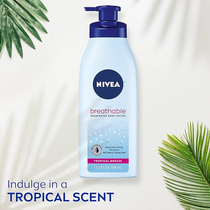 NIVEA Breathable Nourishing Body Lotion Tropical Breeze, Body Lotion for Dry Skin, Pack of Three 13.5 Fl Oz Pump Bottle