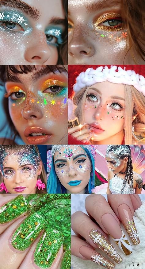 Chunky Glitter Gel Set 6 Colors Cosmetic Glitter for Body Face Hair Nail,Sequins Glitter for Women and Kids,Multi-Use Festival Party Sparkle Powder