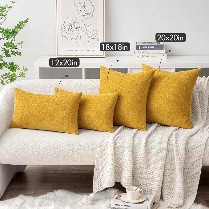 MIULEE Soft Chenille Throw Pillow Covers Mustard Yellow 16x16 Pack of 2 | Modern Home Decor, Classic Decorative Pillows, Solid Dyed Cases, Boho Couch Cushion Covers for Sofa Bed Living Room