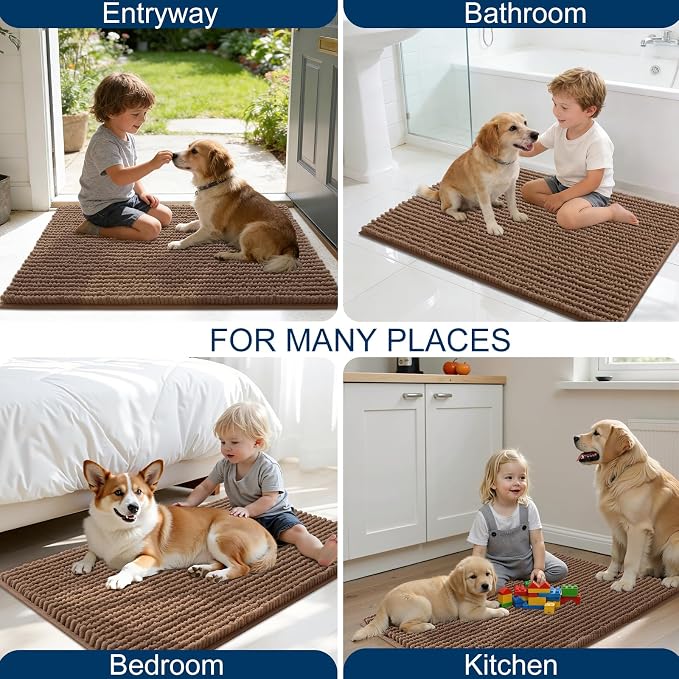 OLANLY Dog Door Mat for Muddy Paws 24x16, Extra Absorbent Chenille Mud Mat | Mocha, Absorbs Moisture and Dirt, Non-Slip Machine Washable Doormat, Quick-Drying Indoor Entryway Floor Mat for Dogs