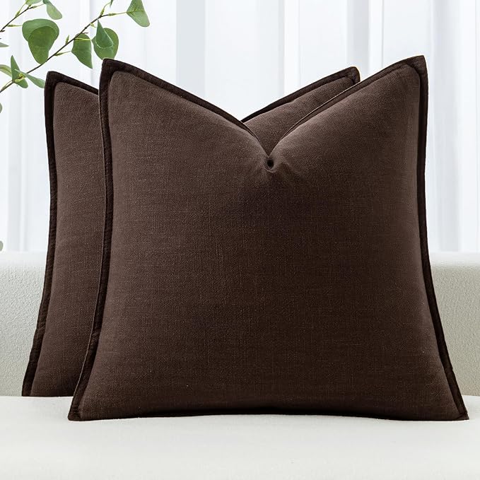 MIULEE Decorative Linen Pillow Covers 20x20 Inch Dark Brown | Boho Farmhouse Fall Autumn Couch Throw Pillows for Bed, Pack of 2 Accent Modern Pillowcases, Sofa Livingroom Home Decor