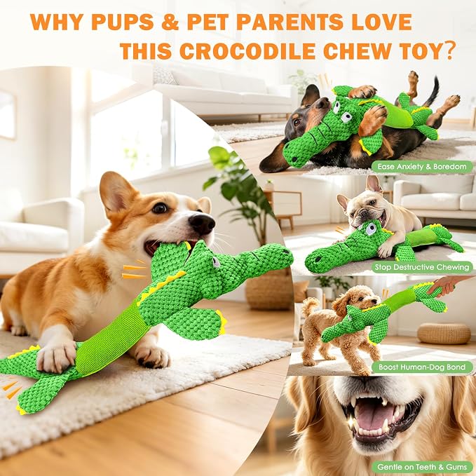WOWBALA Dog Squeaky Toys Stretchable Crocodile for Interactive Tug of War