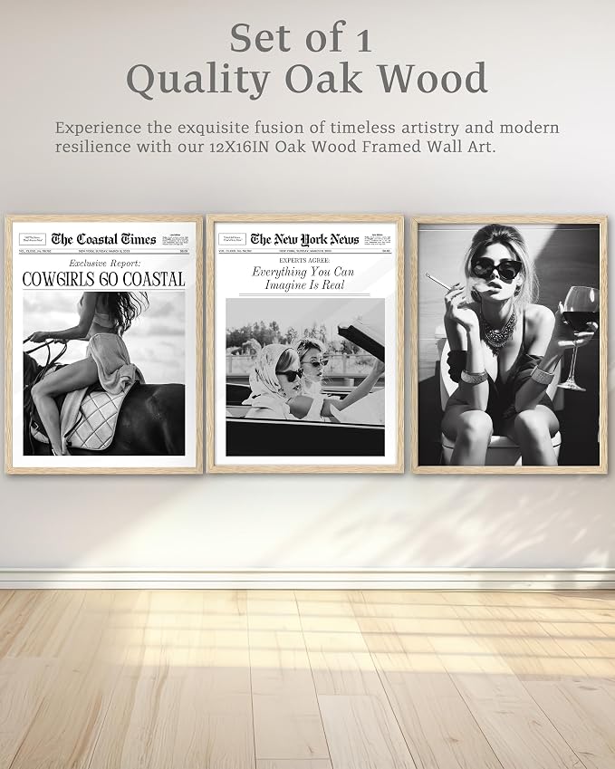 iHery 12x16in Everything You Can Imagine Is Real Framed Newspaper Art | Natural OAK Wood Frame with Canvas Print, Vintage Girls Decor for Bedroom, Living Room, Dorm and Gallery Wall, 1Pack