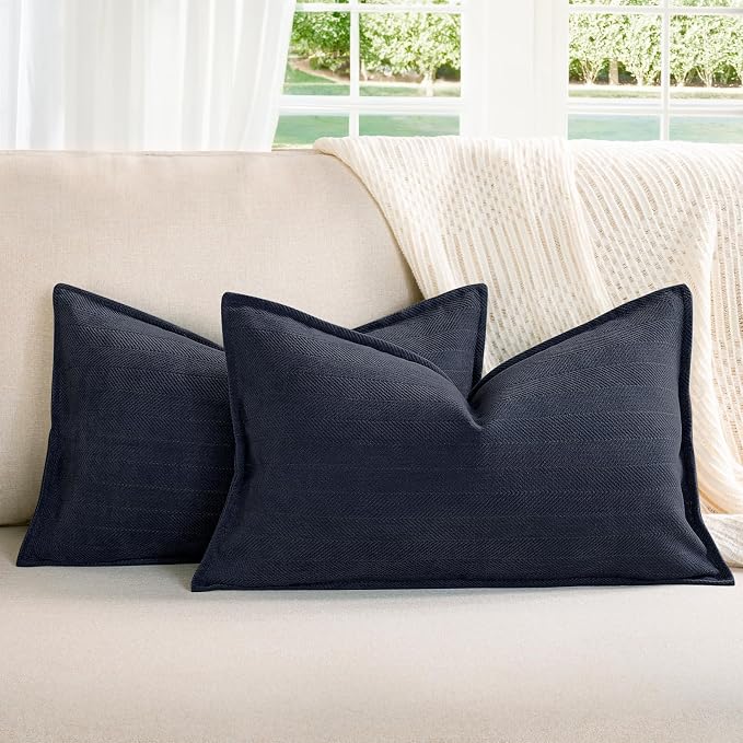 Navy12x20 Pillow Covers Set of 2 Chenille Throw Pillow Covers with Elegant Design Soft and Luxurious Decorative Throw Pillows for Couch, Bed, and Home Decor