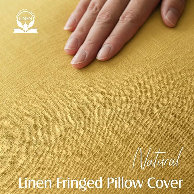 Foindtower Set of 2 Decorative Linen Fringe Throw Pillow Covers Cozy Boho Farmhouse Cushion Cover with Tassels Soft Accent Pillowcase for Couch Sofa Bed Living Room Home Decor,20×20 Inch,Ginger Yellow