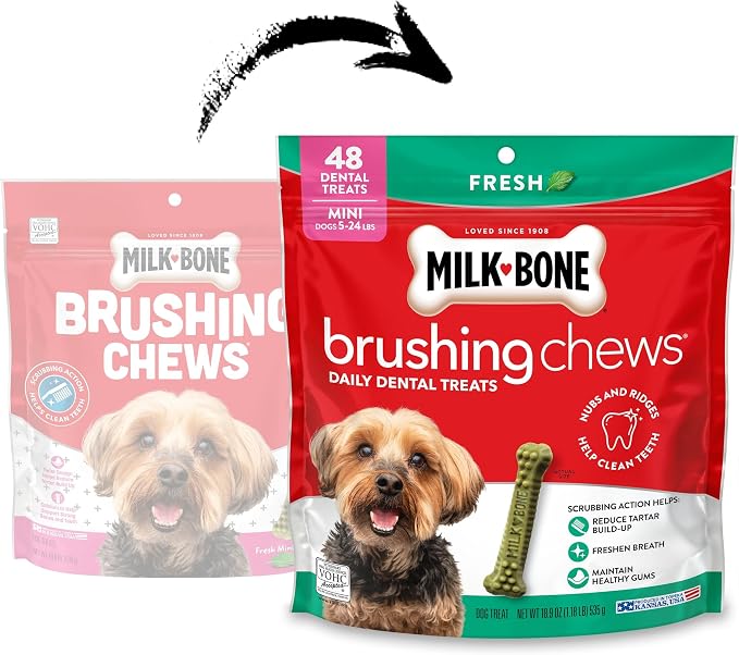 Milk-Bone Brushing Chews Fresh Mint Flavor Daily Dental Dog Treats, Mini, 18.9 Oz. Bag (Pack of 5)
