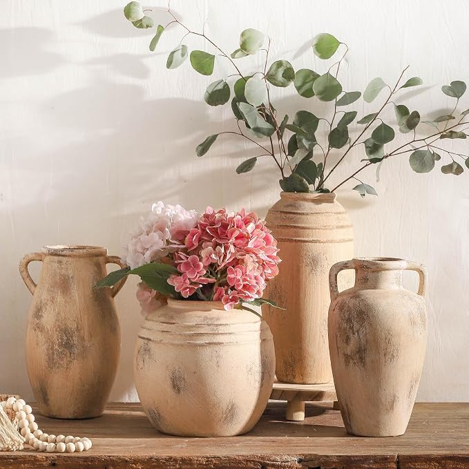 Large Ceramic Vase, 11.3 Inch Tall Farmhouse Vase with 2 Handles | Terracotta Decorative Vase Brings Rustic Charm to Living Room, Entryway, Table Decor and Home Decor, Perfect for Flowers