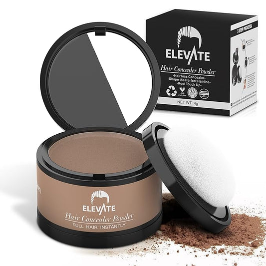 ELEVATE Hair Line Powder Instantly Conceal Hair Loss for Thinning Areas - Shadow Makeup - Root Cover Touch Up with Puff Touch - Instant Gray Coverage for Men and Women (Light Brown)
