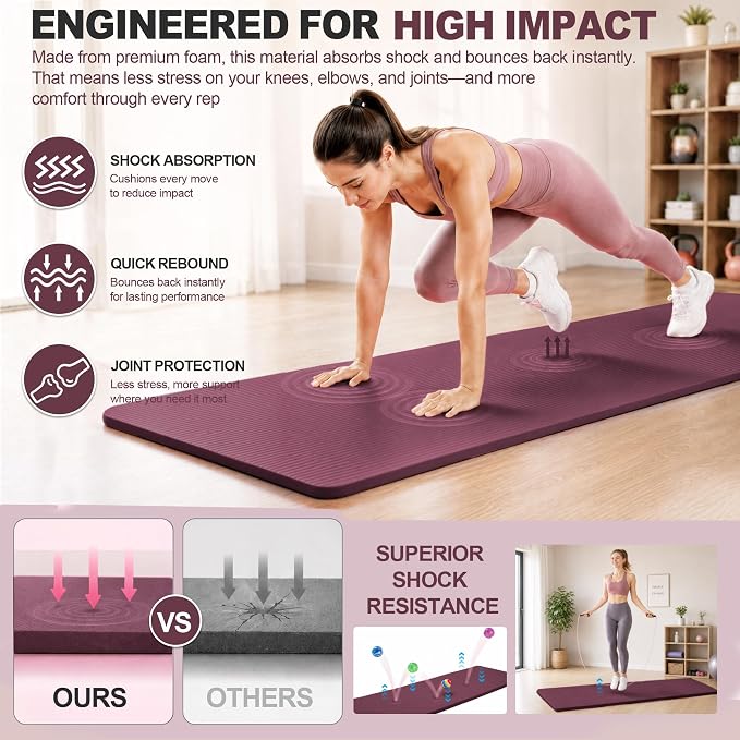 HULKFIT High Density Non Slip Yoga Mat, Extra Thick Exercise Mat with Carrying Strap, for Pilates, Fitness, Home Gym & Floor Workouts - Multiple Thickness & Multiple Color