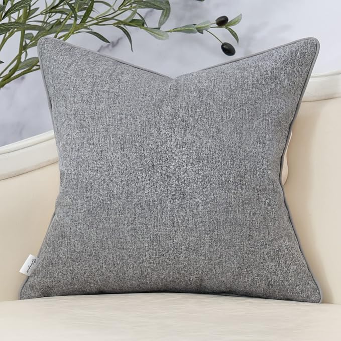 Patchwork Pillow Cover 18x18 Inch Luxury Cotton and Linen Cushion Cover Square Pillowcover for Couch Bedroom Living Room, Gray