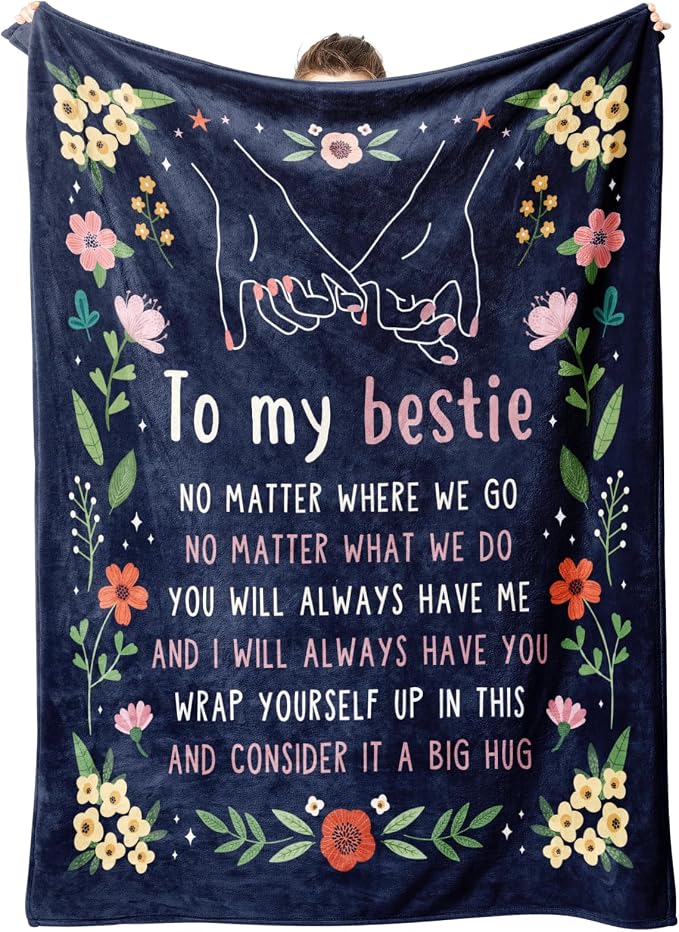 Best Friend Birthday Gifts for Women, Bestie Blanket Blue, 60" x 50" | Friendship Gifts for Women, Best Friend Blanket Gift, to My Bestie Flannel Throw Blanket for Christmas