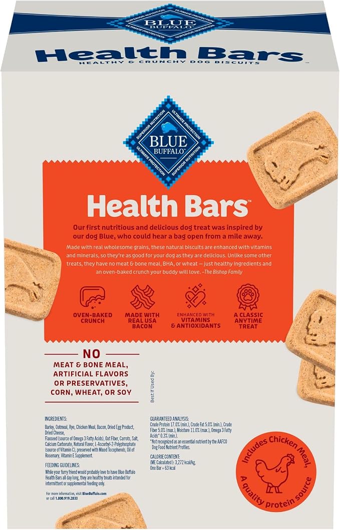 Blue Buffalo Health Bars Crunchy Dog Biscuits, Oven-Baked with Natural Ingredients, Bacon, Egg & Cheese, 3.5-lbs Box (Pack of 3)