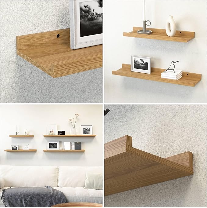 Boswillon Floating Shelves Set of 2, Long Wall Shelf with Lip, 24in, Oak | Display Ledge Shelf for Room Wall, Wall Decor Shelves for Bathroom, Living Room, Bedroom, Kitchen, Nursery Room, Rustic, Wood