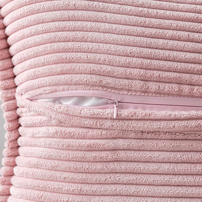 MIULEE Decorative Throw Pillow Covers for Couch 18x18 Inch Pink 2 Pack | Boho Broadside Striped Patchwork Pillow Covers, Soft Corduroy Cushion Cases, For Sofa Bed Livingroom Home Decor
