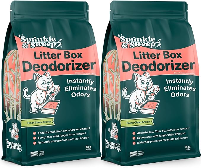Sprinkle & Sweep: Litter Box Deodorizer - 2 Pack, 8oz Bags - Cat & Kitten Home Odor Neutralizer, Ultra-Absorbent Formula, Non-Toxic, Pet Smell Control