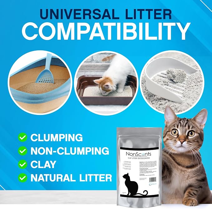 Nonscents Cat litter Deodorizer - Odor Eliminator - 8 Pound Bag | Extends Litter Lifespan, Reduces scooping, Fragrance-free, Unscented, Odor Neutralization, Long-lasting, Non-toxic