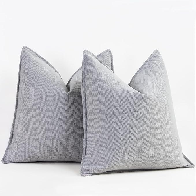 Light Gray Pillow Covers 16x16 Set of 2 Chenille Throw Pillow Covers with Elegant Design Soft and Luxurious Decorative Throw Pillows for Couch, Bed, and Home Decor