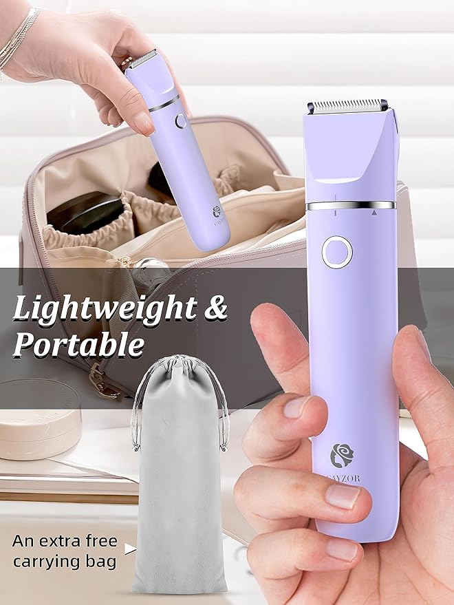 Cayzor Bikini Trimmer and Shaver Kit for Women - 2-in-1 Wet/Dry Electric Body Hair Trimmer Facial Hair Removal Cordless Waterproof Bikini Shaver Razor for Face Lip Chin Pubic Underarm Legs (Purple)