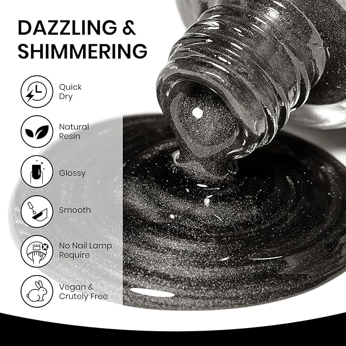 Black Cat Eye Nail Polish Non Gel, Magnetic Nail Polish Lacquer Quick Dry Shimmer Glitter Effect with Magnet Air Fast Dry Manicure DIY Salon 16ml/0.54 oz