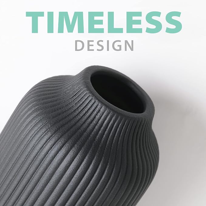 flature Ceramic Vase in Nordic Style, Decovase Large for Pampas Grass as Boho Deco, Vase Black Matt 8 inch for Flowers, Scandinavian Design Home Decoration for Fresh Flowers, Dried Flowers (Size M)