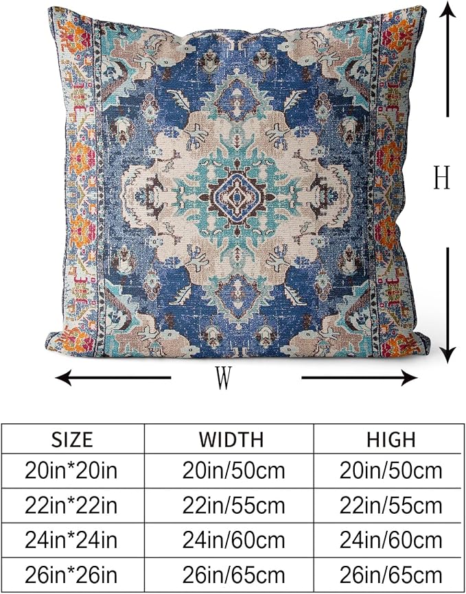 Snycler Boho Throw Pillow Covers 26x26 inch Set of 2 Boho Rug Carpet Double Sided Pattern Cotton Soft Pillow Case Cushion Cover Pillowcase for Couch Sofa Bed Decorative (Blue)