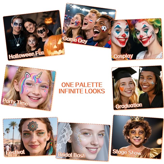 Face Paint Body Paint Kit for Kids Adults-Washable 18 Colors Face Painting Kit with 10 Brushes, Non-Toxic, Skin Safe, Water-Activated for Halloween Makeup Cosplay Costume Party