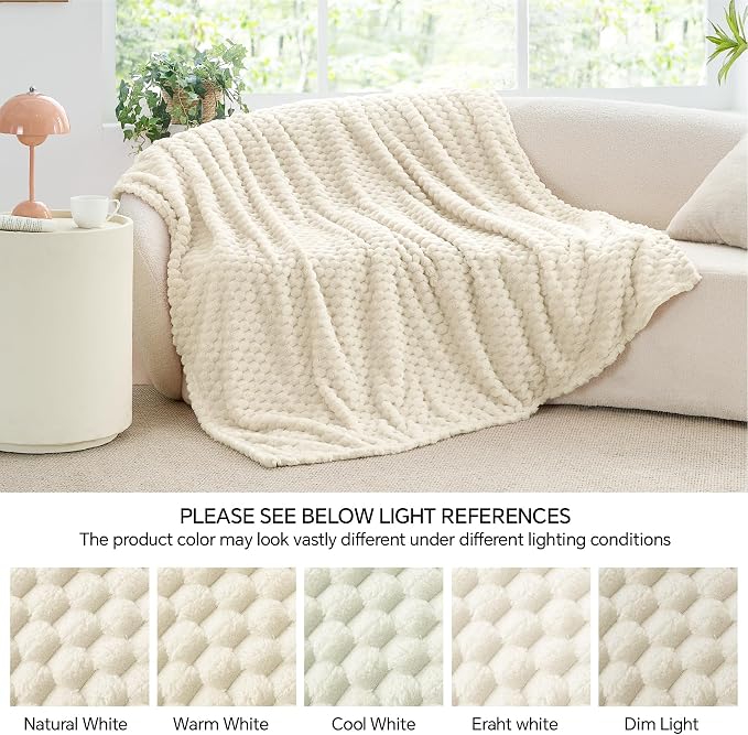 BEDELITE Cream Twin Blanket for Couch, Soft Cozy Gifts for Women, 60 * 80 | 3D Jacquard Decorative Fleece Blanket, Super Soft Plush Throws, Cute Birthday Gift for Women & Men, Suitable for All Seasons