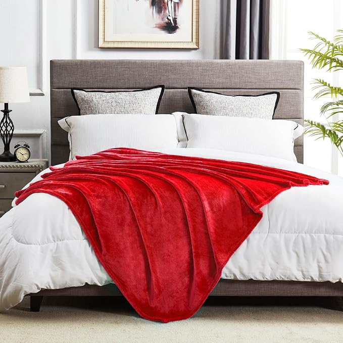 DREAMNINE Extra Soft Fuzzy Fleece Throw Blanket for Couch Sofa Chair 50" x 60", Decorative Solid Lightweight Fluffy Velvet Blankets,Cozy Accent Shaggy Plush Warm Flannel Blanket for Winter Bedroom,Red